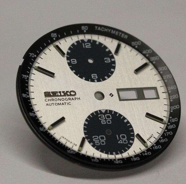 White Dial With Black Tachymeter Inner Dial Ring For Seiko Panda 6138-8020 6138-8021