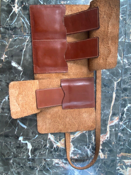 Genuine Quality Leather 3 Watch Roll Case Travel  Organizer pouch Brandy  brown