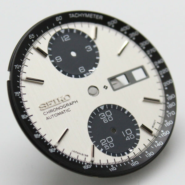White Dial With Black Tachymeter Inner Dial Ring For Seiko Panda 6138-8020 8021