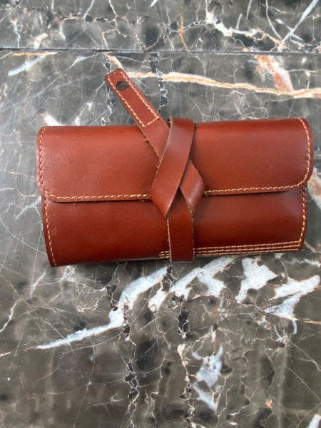 Genuine Quality Leather 3 Watch Roll Case Travel  Organizer pouch Brandy  brown