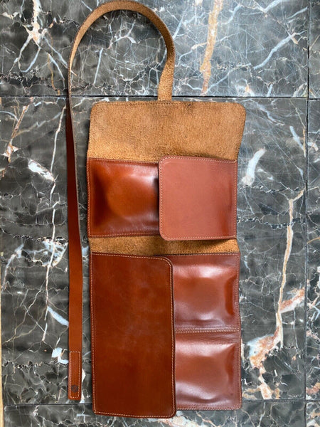 Genuine Quality Leather 3 Watch Roll Case Travel  Organizer storage pouch brown