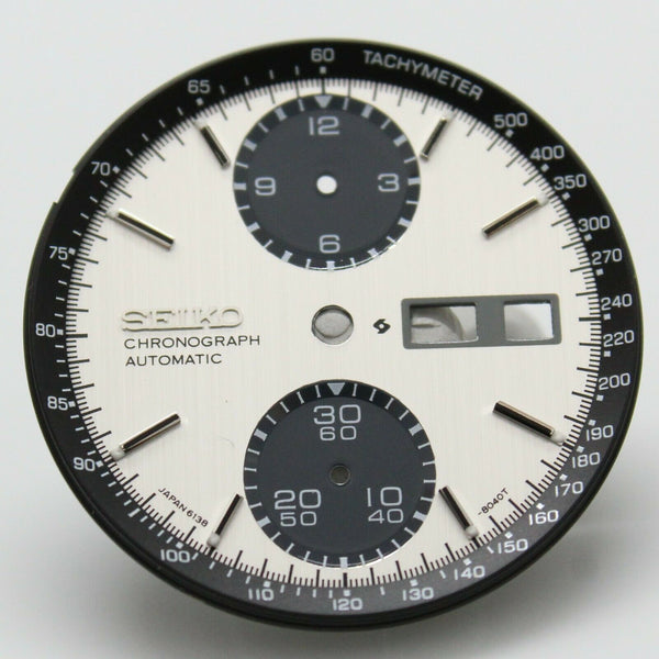 White Dial With Black Tachymeter Inner Dial Ring For Seiko Panda 6138-8020 8021