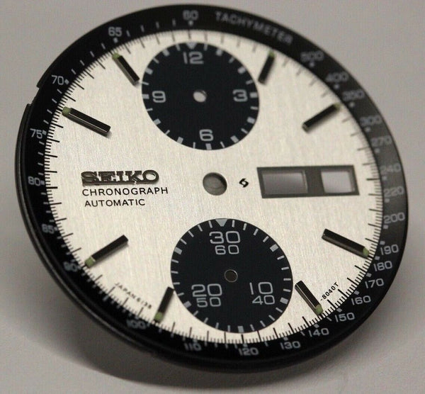 White Dial With Black Tachymeter Inner Dial Ring For Seiko Panda 6138-8020