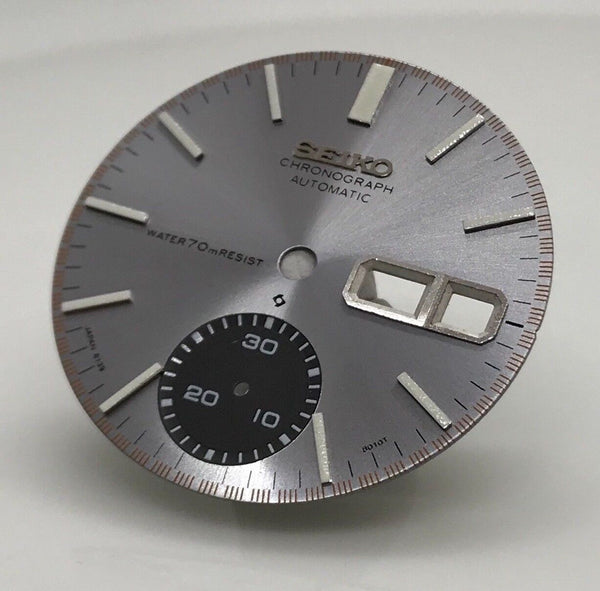 Dial Vintage SEIKO Chronograph 6139-8002 Hour marks lume Gray Dark Silver Black