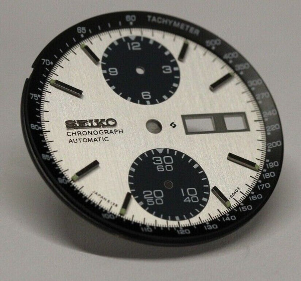 White Dial With Black Tachymeter Inner Dial Ring For Seiko Panda 6138-8020