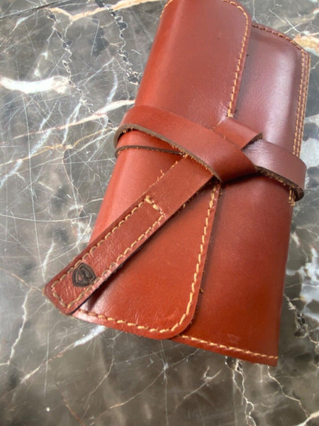 Genuine Quality Leather 3 Watch Roll Case Travel  Organizer pouch Brandy  brown