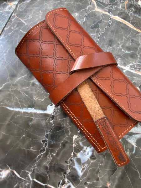 Genuine Quality Leather 3 Watch Roll Case Travel  Organizer storage pouch brown