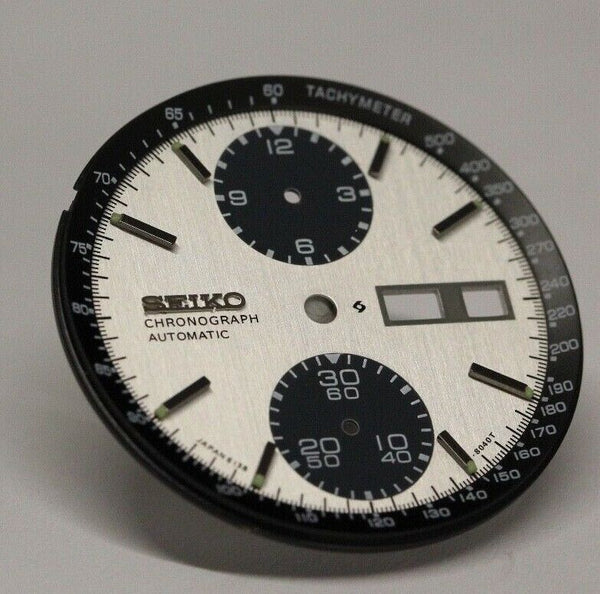 White Dial With Black Tachymeter Inner Dial Ring For Seiko Panda 6138-8020