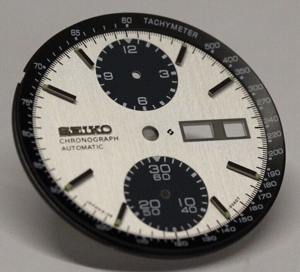 White Dial With Black Tachymeter Inner Dial Ring For Seiko Panda 6138-8020