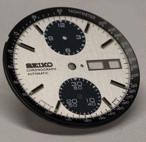 White Dial With Black Tachymeter Inner Dial Ring For Seiko Panda 6138-8020