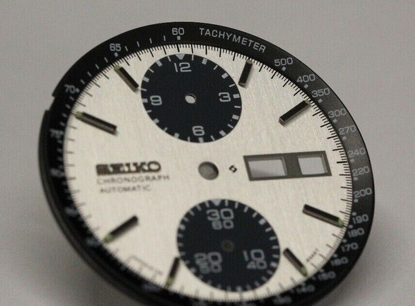 White Dial With Black Tachymeter Inner Dial Ring For Seiko Panda 6138-8020